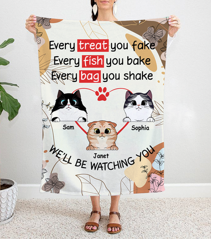 Personalized Custom Cat Blanket, Watching Every Treat You Fake Cats - Blanket