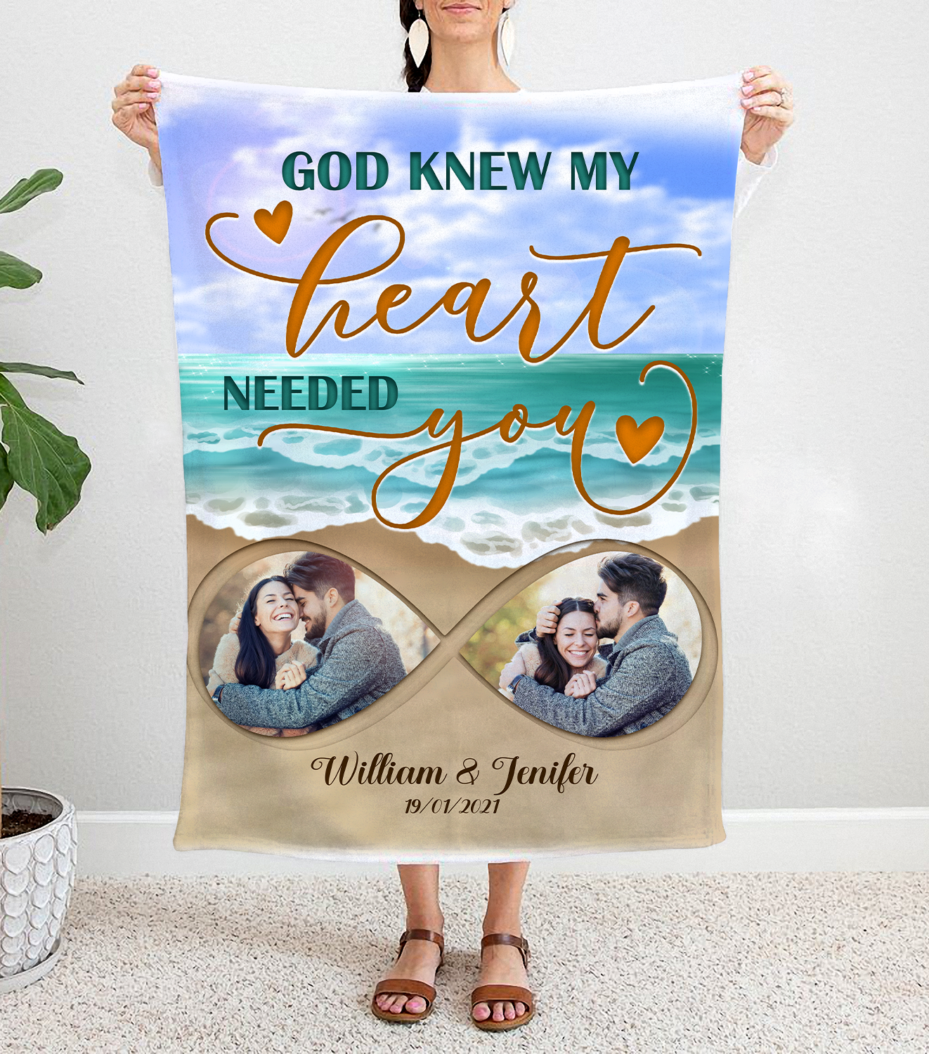 Personalized God Knew My Heart Needed You Custom Photo, Anniversary Gifts  Blanket