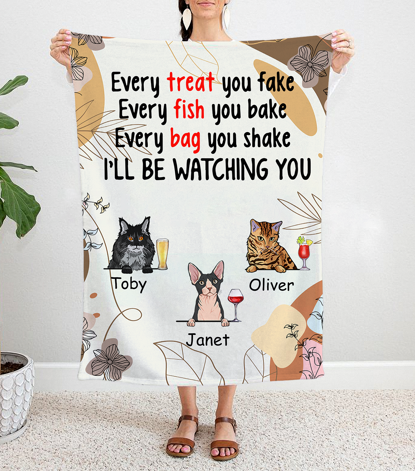 Personalized Custom Cat Blanket, I'll Be Watching You Cat Lovers Funny, Cat Drink - Blanket