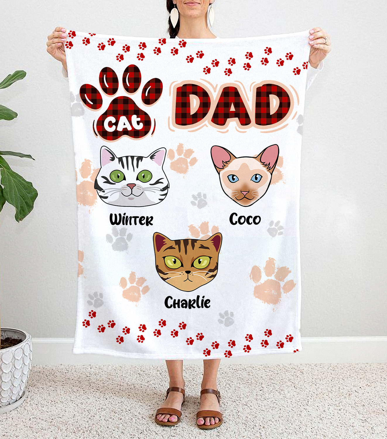 Personalized Custom Cat Blanket, Cat Dad, Cat Face, Cat Paw  Blanket