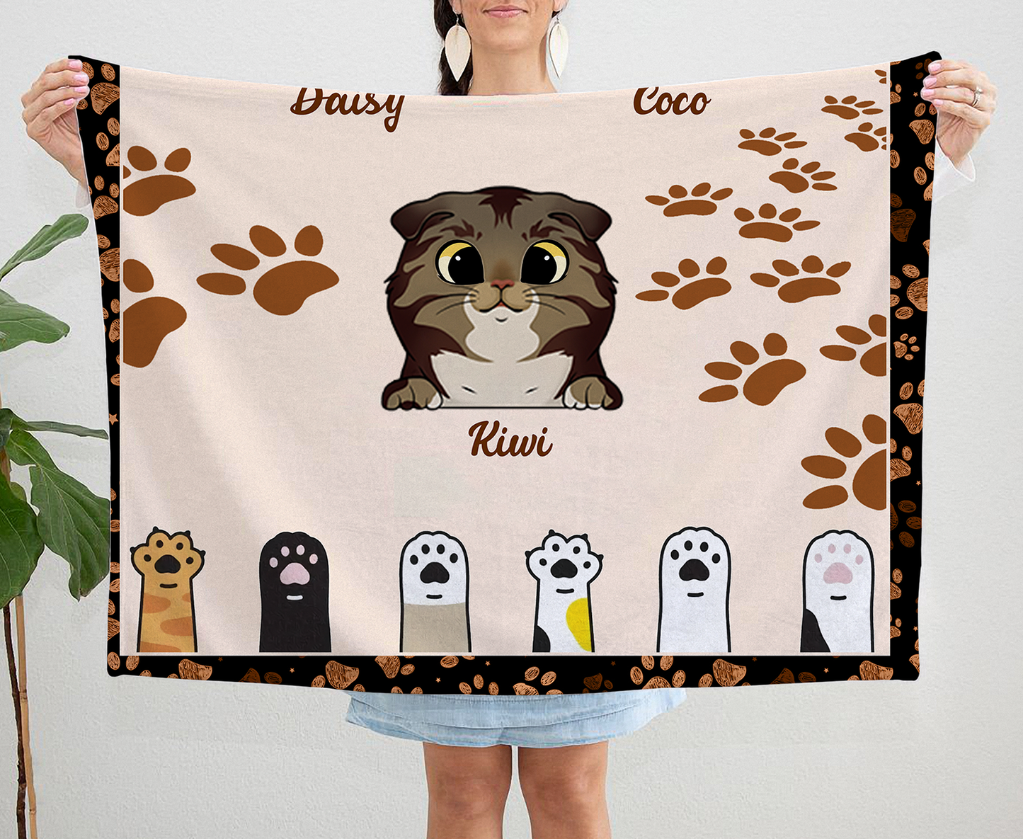 Personalized Custom Cat Blanket, Cat Paw  Blanket