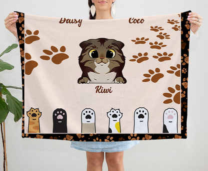 Personalized Custom Cat Blanket, Cat Paw  Blanket