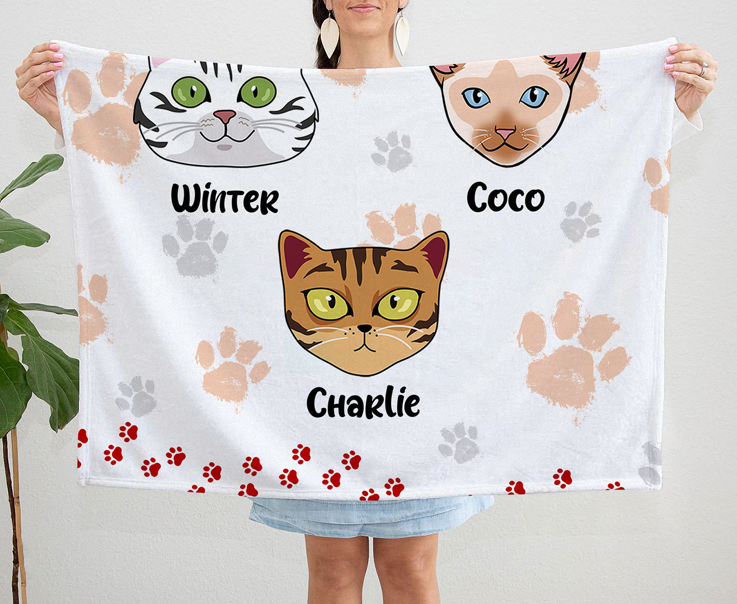 Personalized Custom Cat Blanket, Cat Dad, Cat Face, Cat Paw  Blanket