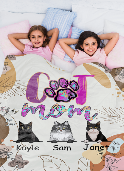 Personalized Custom Cat Blanket, Cat Mom - Blanket