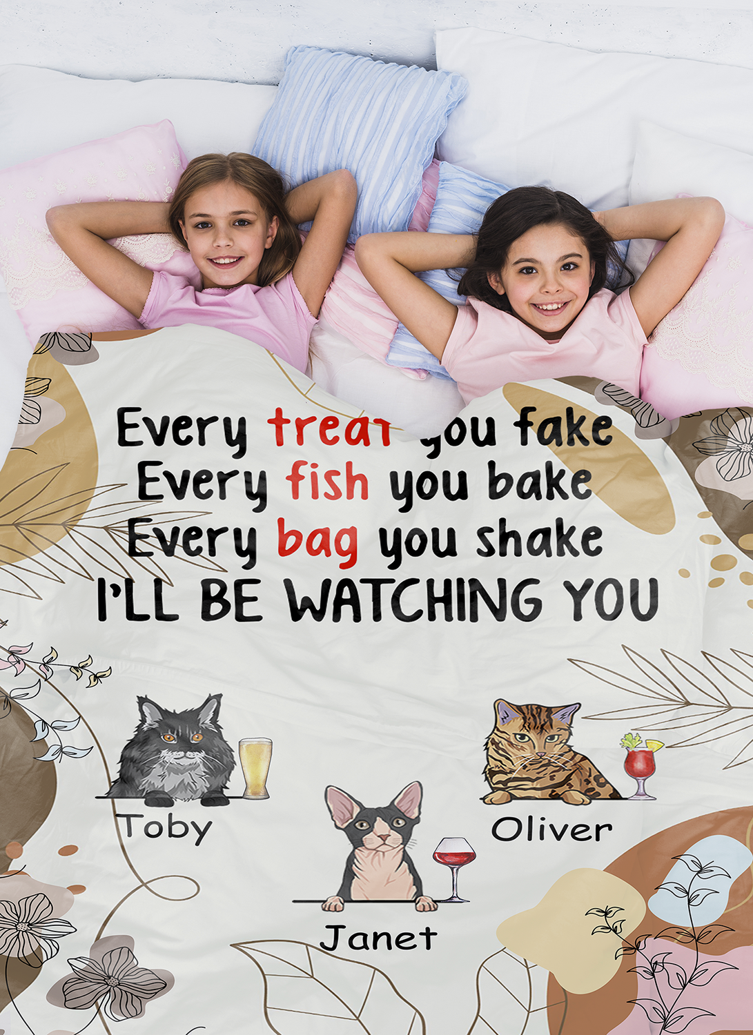 Personalized Custom Cat Blanket, I'll Be Watching You Cat Lovers Funny, Cat Drink - Blanket