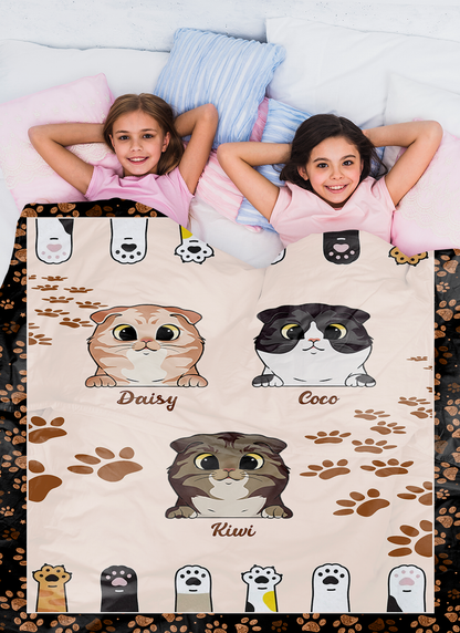 Personalized Custom Cat Blanket, Cat Paw  Blanket