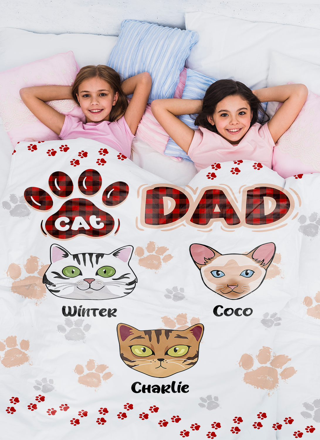 Personalized Custom Cat Blanket, Cat Dad, Cat Face, Cat Paw  Blanket