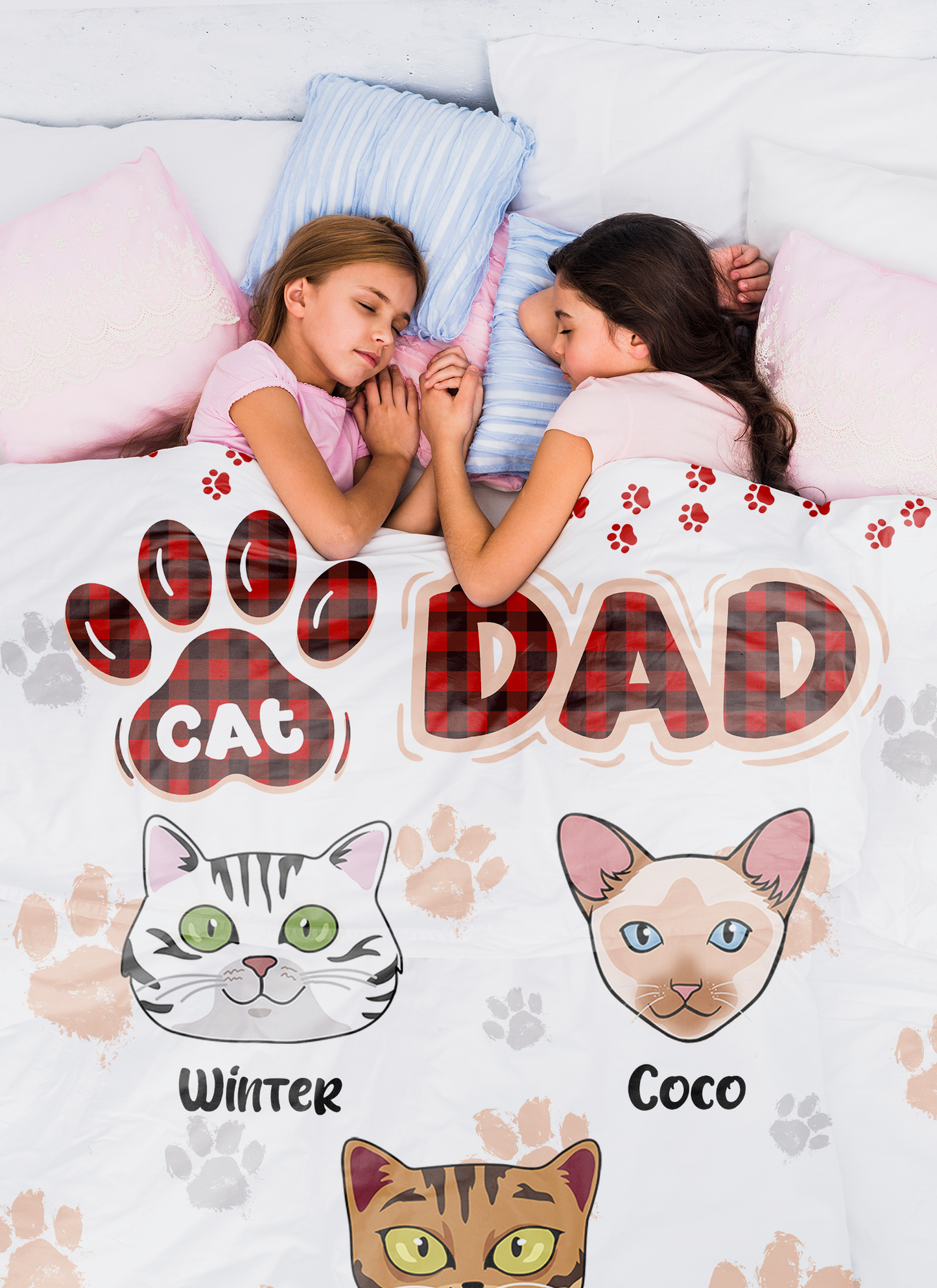 Personalized Custom Cat Blanket, Cat Dad, Cat Face, Cat Paw  Blanket