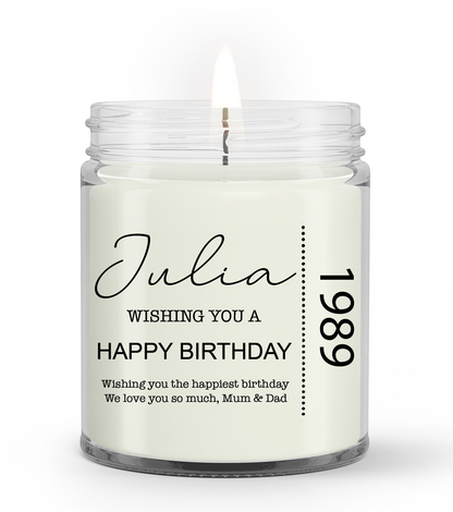 Personalized Gift Soy Wax Candle, Custom Name And Year of Birth, Birthday Wishes, Happy Birthday Candle