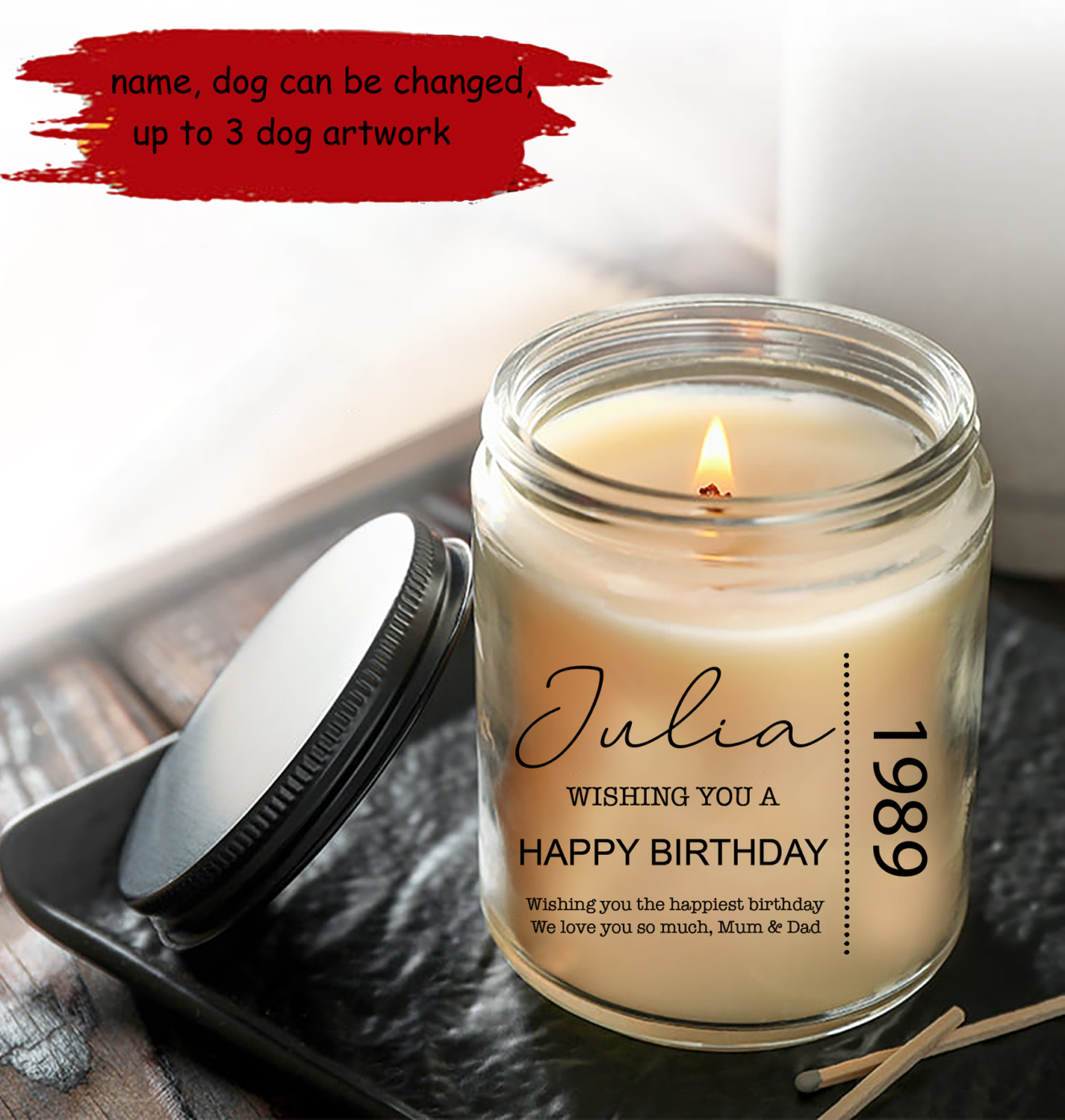 Personalized Gift Soy Wax Candle, Custom Name And Year of Birth, Birthday Wishes, Happy Birthday Candle