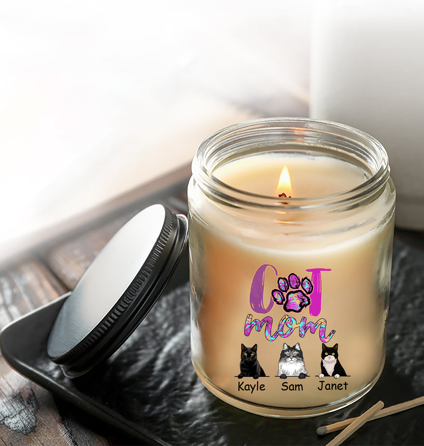 Personalized Custom Cat Soy Wax Candle Cat Mom