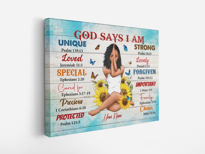 Personalized Black Queen, Black Girl With Yoga, God Says I Am Canvas Prints