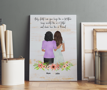 Personalized Only An Aunt Can Give Hugs Like A Mother, Gift For Mom Canvas Prints