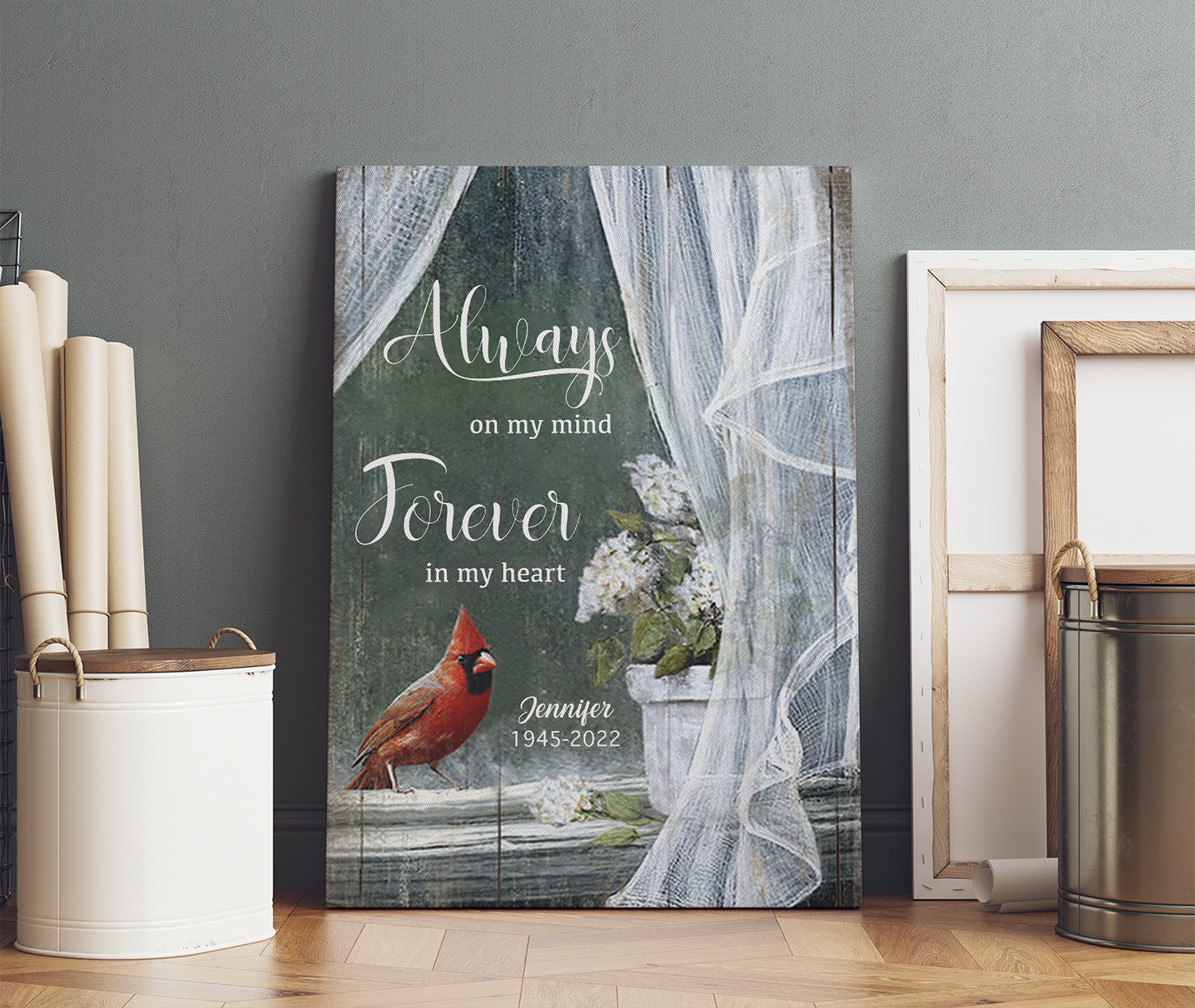 Personalized Cardinal Bird, Always On My Mind Forever In My Heart Canvas Prints