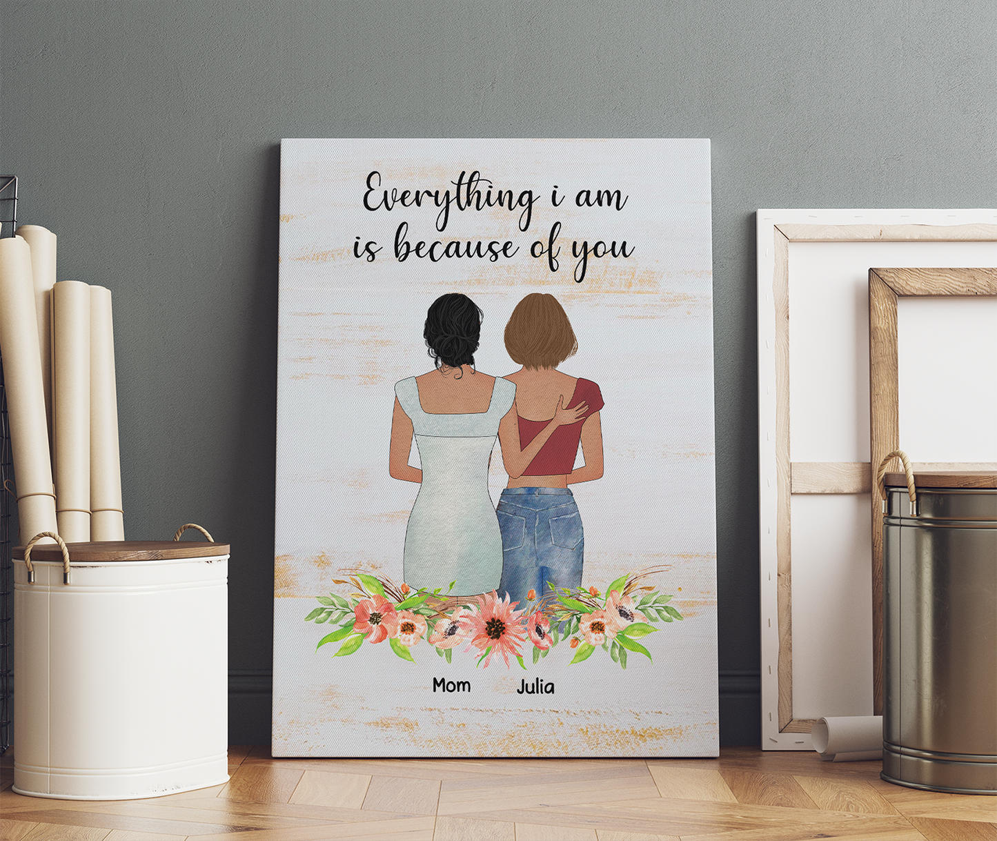 Personalized  Mother & Daughter, Everything I Am Is Because Of You, Gift For Mom Canvas Prints