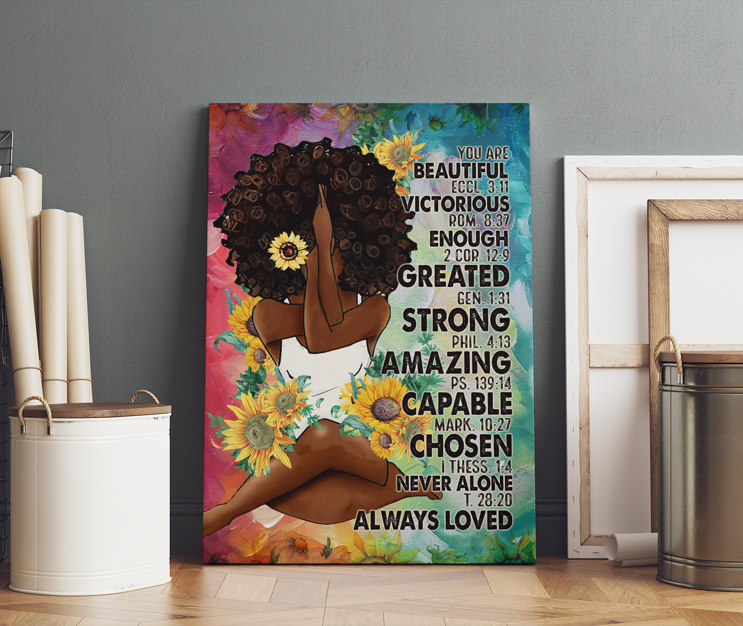 Black Queen Yoga You Are Beautiful Victorious Enough Never Alone Always Loved Canvas Print