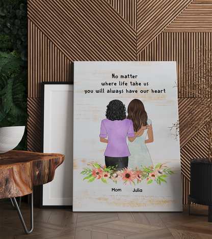 Personalized, No Matter Where Life Take Us You Will Always Have Our Heart, Gift For Mom Canvas Prints