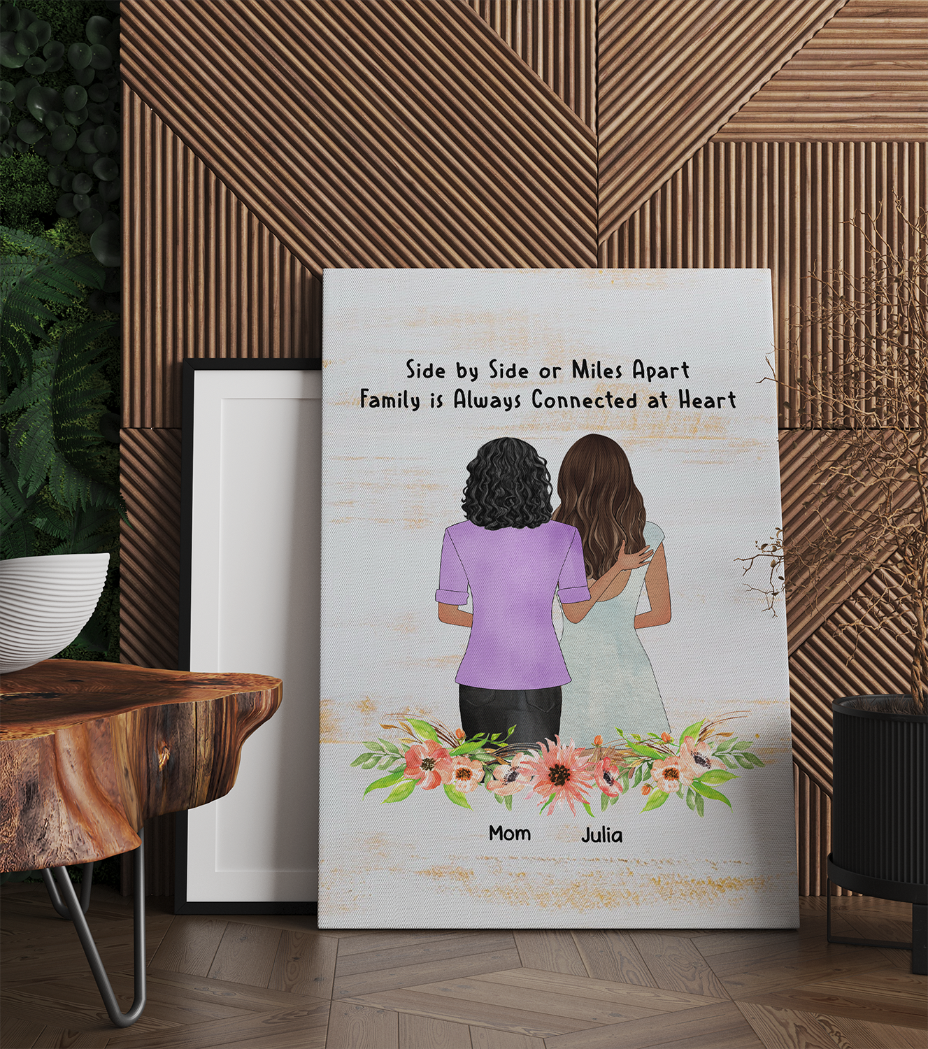 Personalized, Side By Side Or Miles Apart Family Is Always Close At Heart, Gift For Mom Canvas Prints