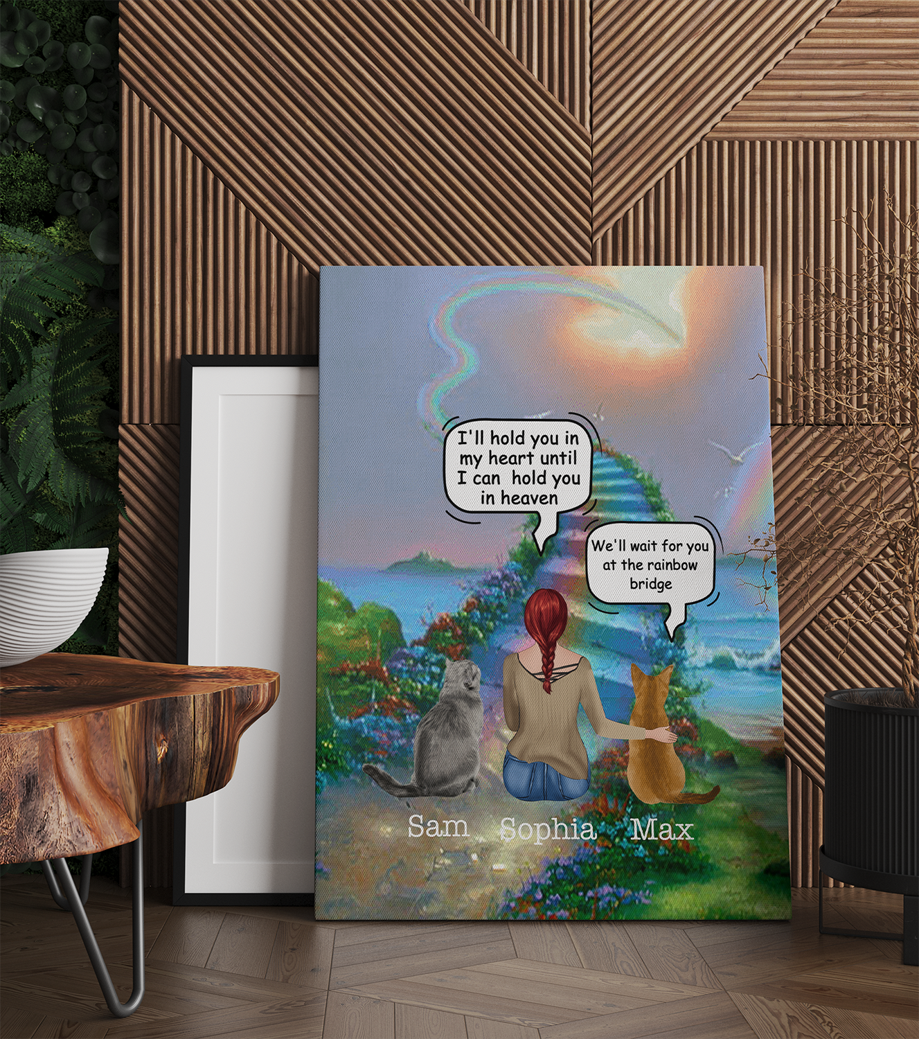 Personalized Cat Memorial Gifts, Waiting At The Door - Rainbow Bridge, Cat Mom, Cat Heaven Canvas Print