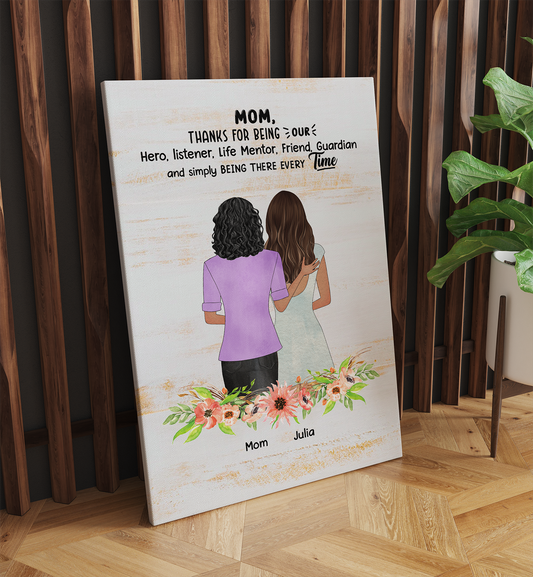 Personalized Mom Thanks for being my Hero, Listener.., Gift For Mom Canvas Prints