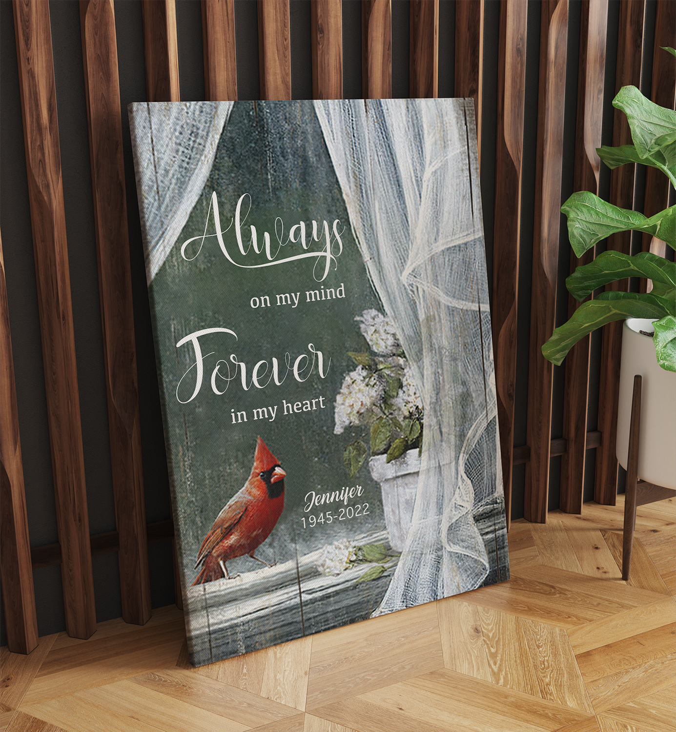 Personalized Cardinal Bird, Always On My Mind Forever In My Heart Canvas Prints