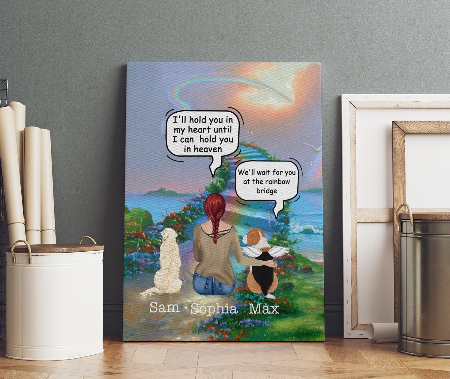 Personalized Dog Memorial Gifts, Waiting At The Door - Rainbow Bridge, Dog Mom, Dog Heaven Canvas Prints