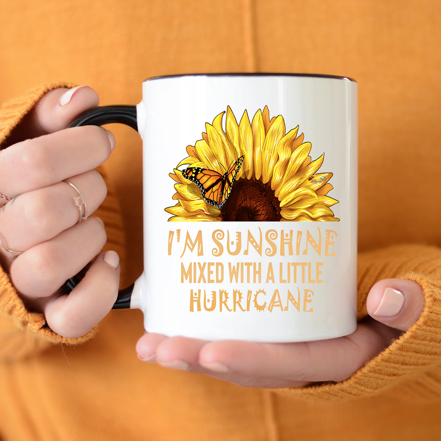 I’m Sunshine Mixed With A Little Hurricane Sunflower Butterfly Accent Mug