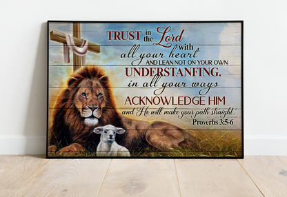 Jesus Lion And Lamb Poster Proverbs 3:5-6 Trust In The Lord With All Your Heart Christian Art Poster