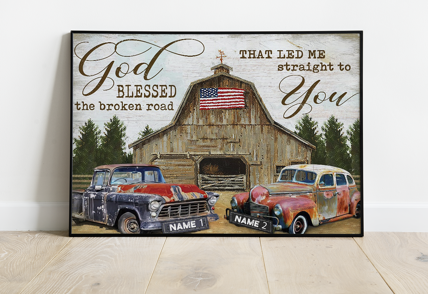 Personalized God Bless The Broken Road That Led Me Straight To You, Truck and Country Barn - Standard Poster
