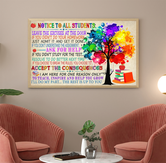 Notice To All Students Leave The Excuses At The Door Colored Tree Teacher Poster