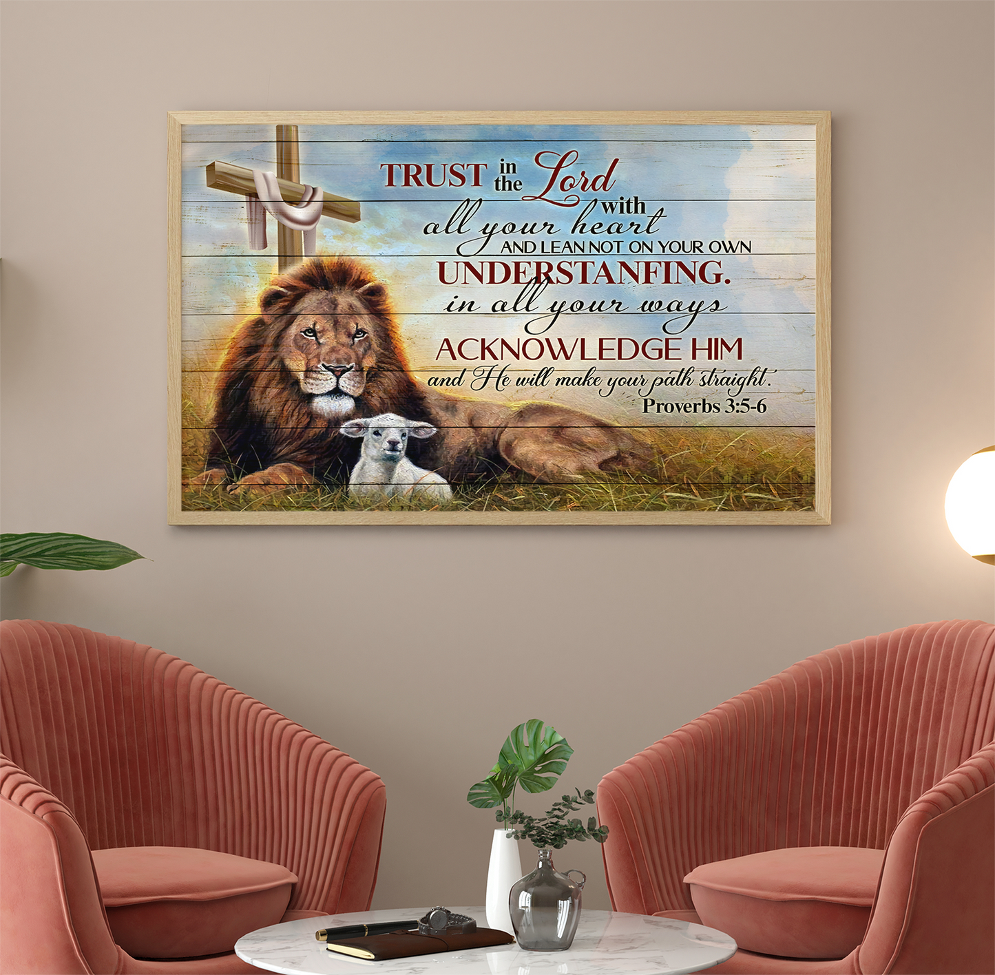 Jesus Lion And Lamb Poster Proverbs 3:5-6 Trust In The Lord With All Your Heart Christian Art Poster