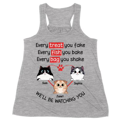 Personalized Custom Cat, Watching Every Treat You Fake Cats- Premium Women's Tank