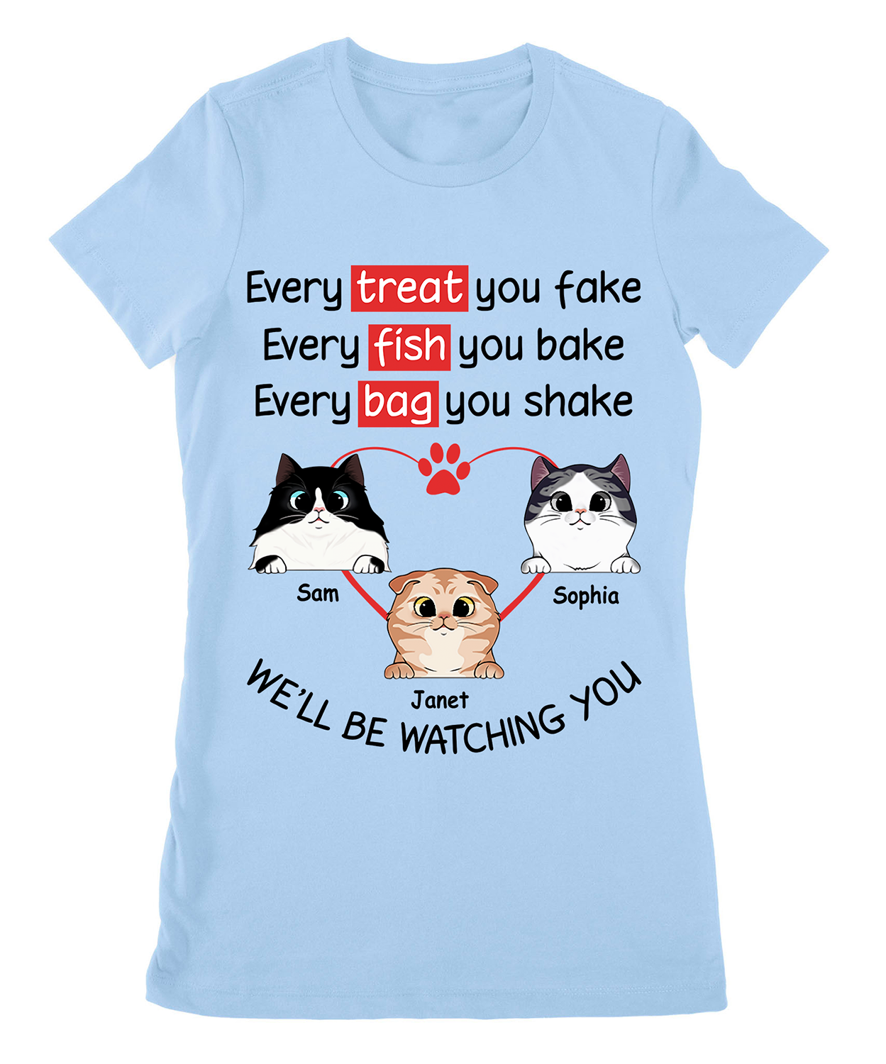 Personalized Custom Artwork And Name Gifts Watching Every Treat You Fake Cats Premium Women's T-shirt