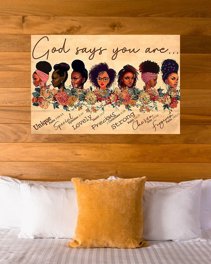 Black Girls God says you are unique special lovely precious strong chosen forgiven Standard Poster