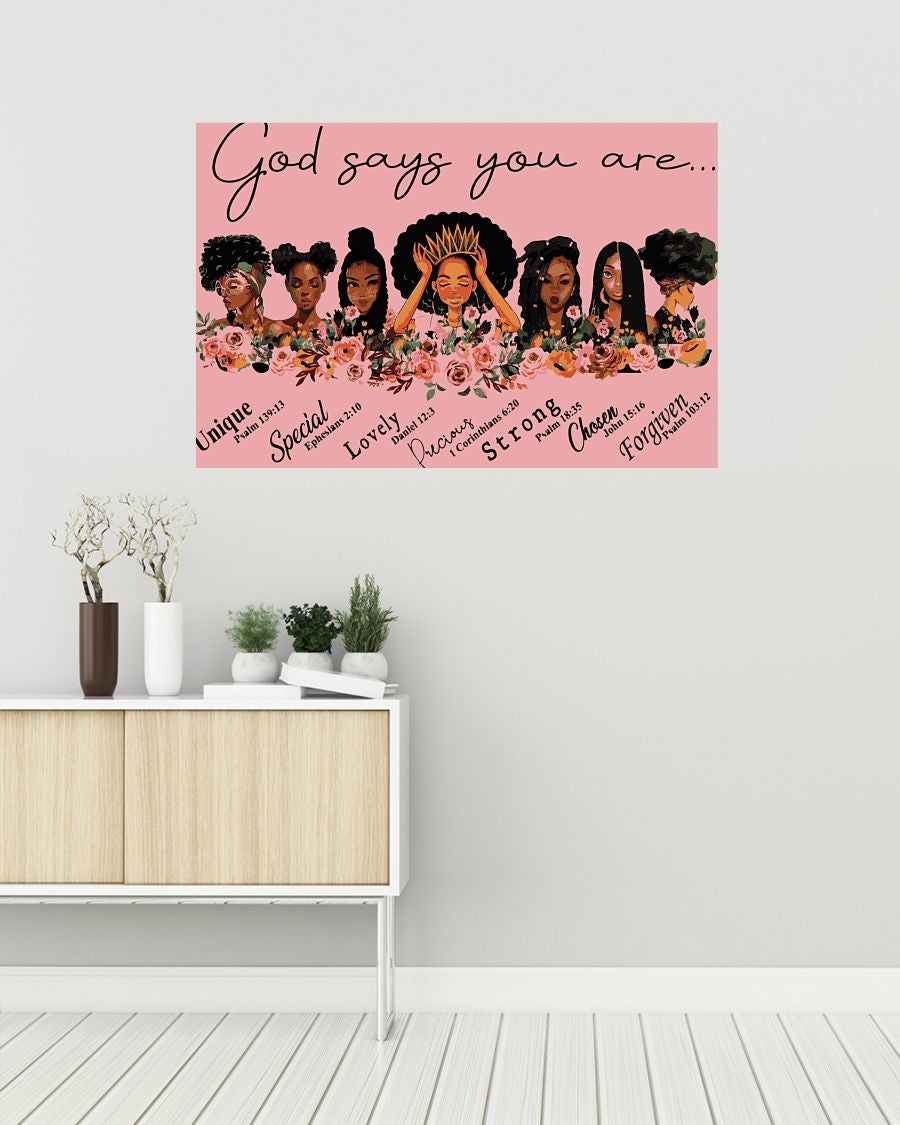 Black Girls God Says You are Unique Special Lovely Precious Satin Standard Poster