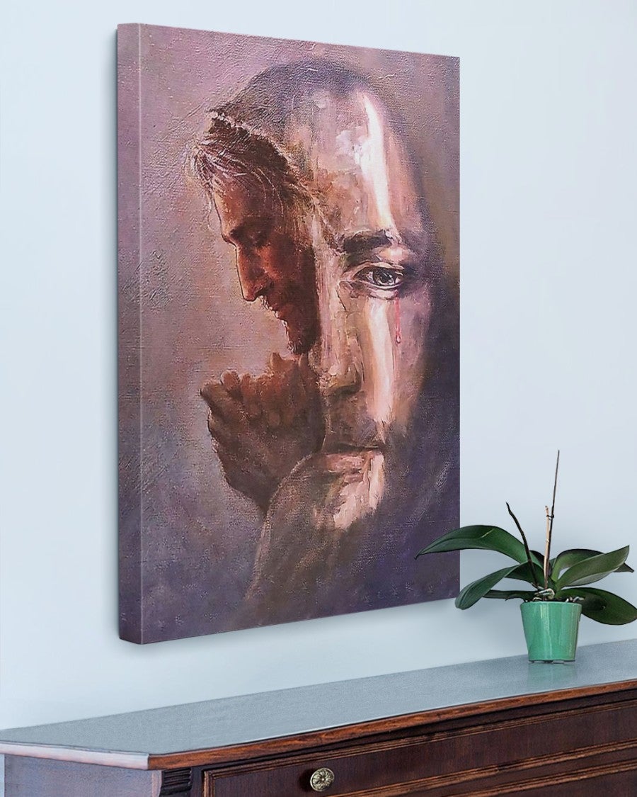 Christian Home Wall Decor, Jesus Christ Crying, Christian, Easter'S Day Wall Art Matte Canvas (1.25")