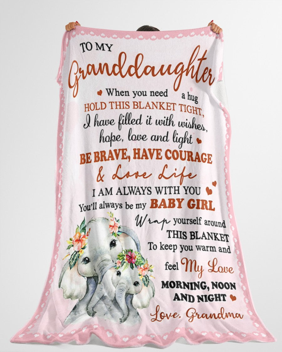My Granddaughter When You Need a Hug Hold This Blanket Tight, Elephant Lover, Fleece Blanket