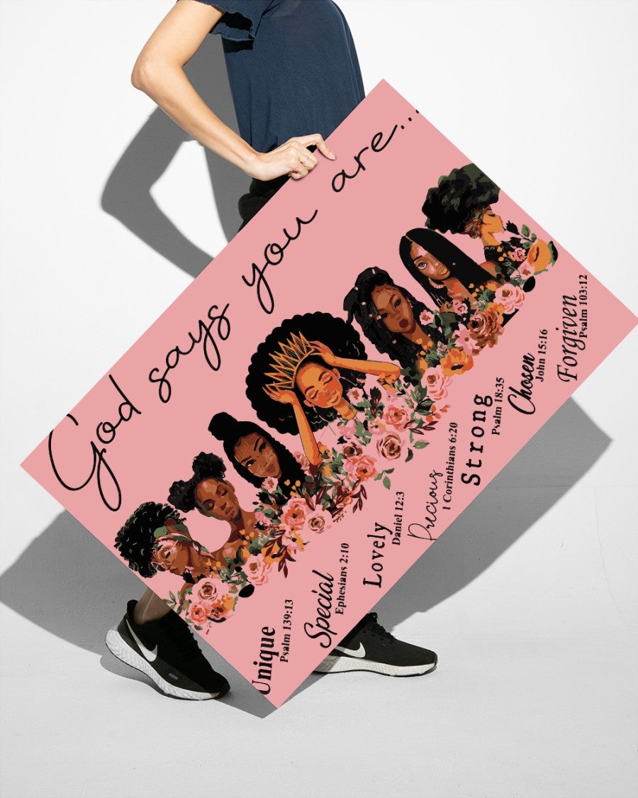 Black Girls God Says You are Unique Special Lovely Precious Satin Standard Poster