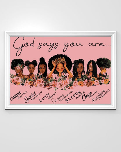 Black Girls God Says You are Unique Special Lovely Precious Satin Standard Poster