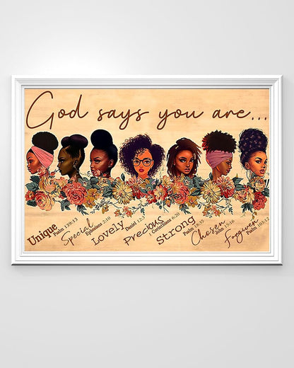 Black Girls God says you are unique special lovely precious strong chosen forgiven Standard Poster