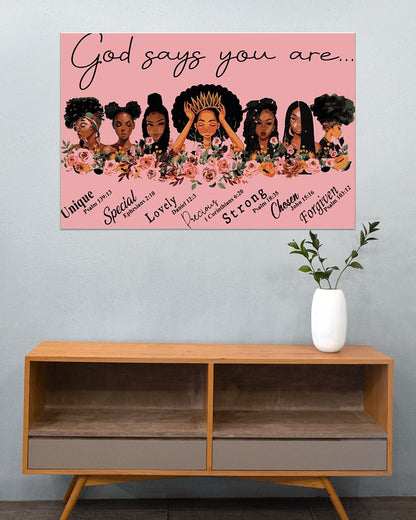 Black Girls God Says You are Unique Special Lovely Precious Satin Standard Poster