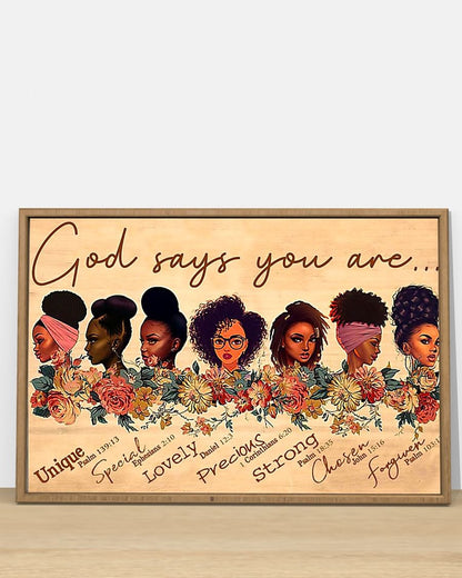 Black Girls God says you are unique special lovely precious strong chosen forgiven Standard Poster