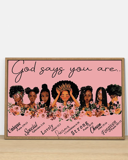 Black Girls God Says You are Unique Special Lovely Precious Satin Standard Poster