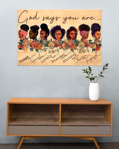 Black Girls God says you are unique special lovely precious strong chosen forgiven Standard Poster