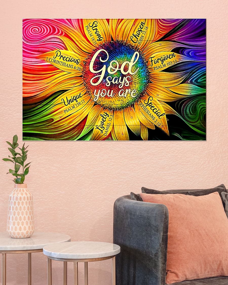 Colorful Sunflower God Says You Are Canvas, Christian Gifts, Gift For Christian, Retro Vintage Poster, Sunflower Lovers, Hippie Daisy Standard Poster