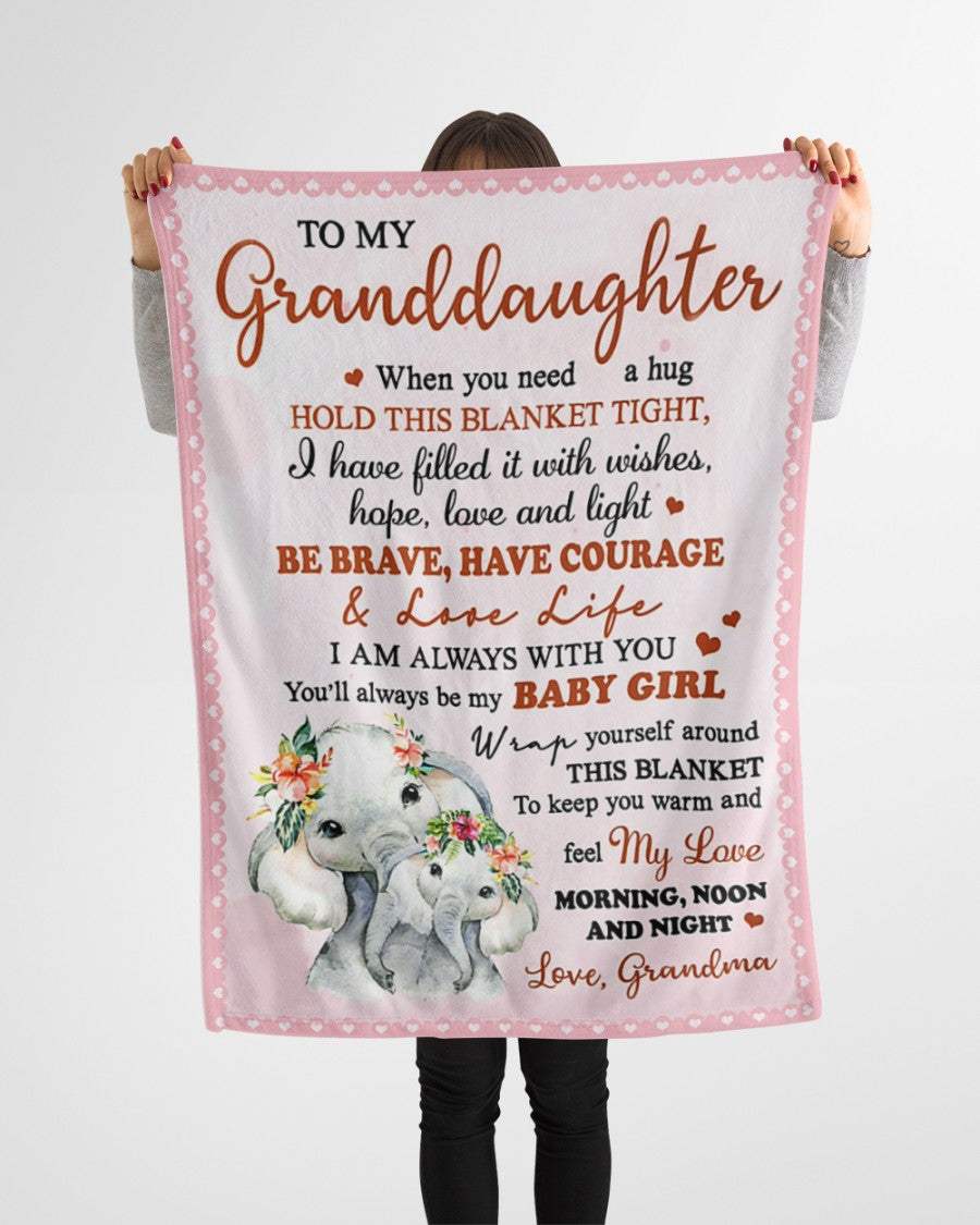 My Granddaughter When You Need a Hug Hold This Blanket Tight, Elephant Lover, Fleece Blanket