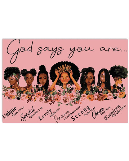 Black Girls God Says You are Unique Special Lovely Precious Satin Standard Poster