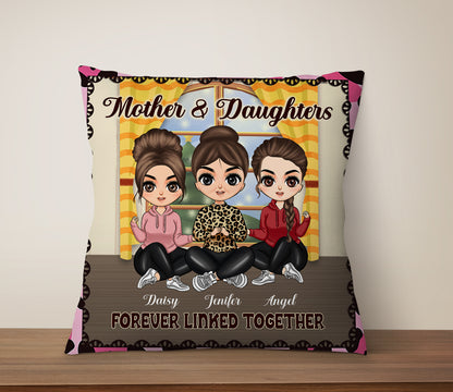 Personalized Mother And Daughters Forever Linked Together, Gift For Mom Linen Throw Pillow