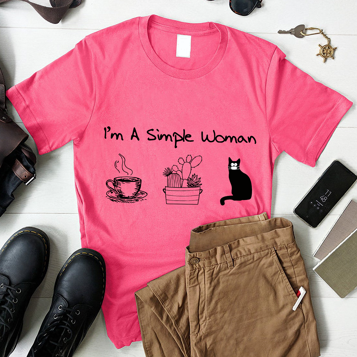 I'm a simple woman Coffee Plants Cat Standard T-Shirt