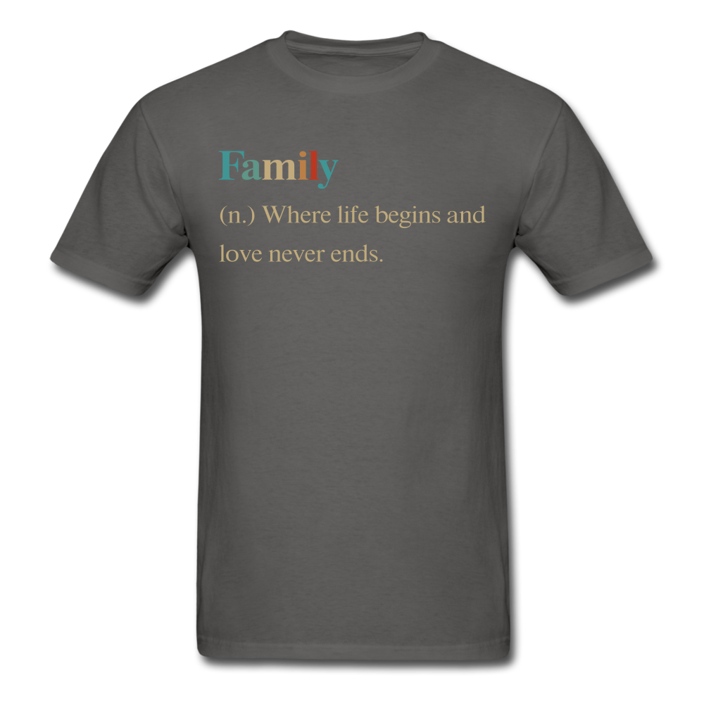 Family Where Life Begins And Love Never Ends T-Shirt - charcoal